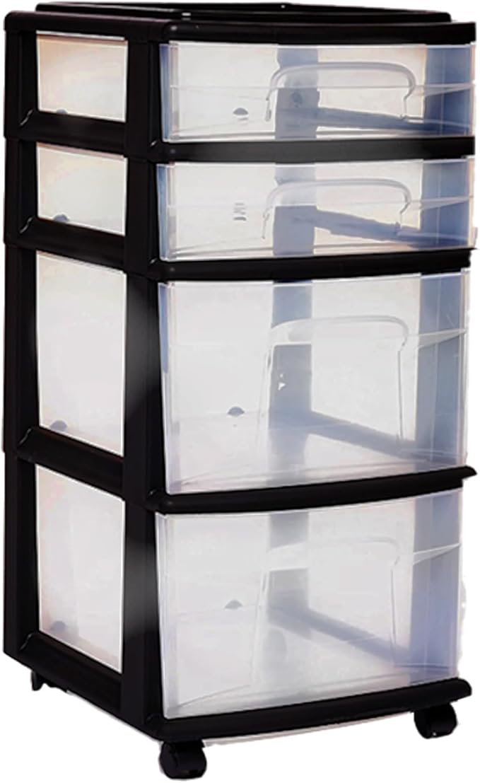 HOMZ Drawer Tower, 4-Tier Clear Plastic Storage Organizer Cart, Black Frame - Multi-Purpose Rolling Drawers with Wheels for Bedroom, Bathroom, and Office Organization - Image 9