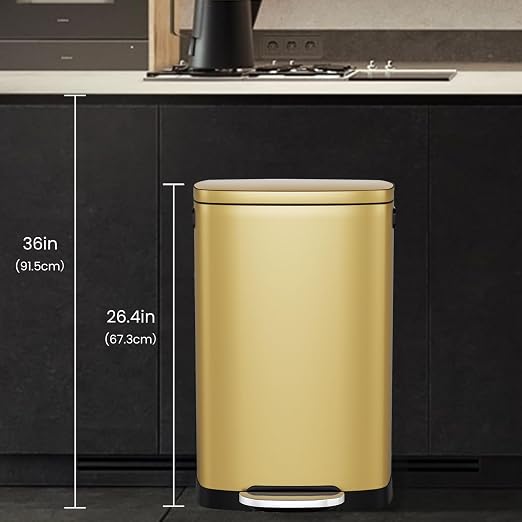 ELPHECO Kitchen Trash Can with Lid Soft Close, 13 Gallon / 50L Stainless Steel Pedal Garbage Can, Heavy-Duty Step Wastebasket with 20 Bags, Removable Bucket, Home Office, Kitchen, Titanium Gold - Image 8