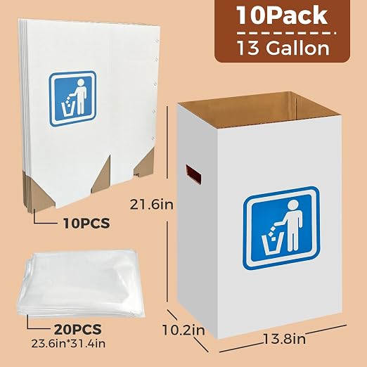 13 Gallon Cardboard Trash cans for Events (Pack of 10)， with 20 Liners Included，Be applicableOutdoor Events pop up Trash cans for Parties，Reusable Portable Garbage Can，in-Home Recycling Bins - Image 2