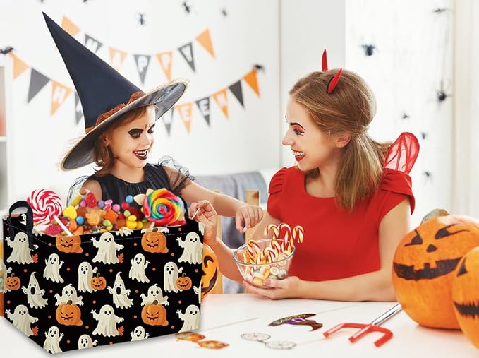 Rectangular Halloween Basket Pumpkin Baskets Trick or Treat Basket Rectangular Organizer Box Room Decor for Halloweens Parties(Black Halloween) - Image 5