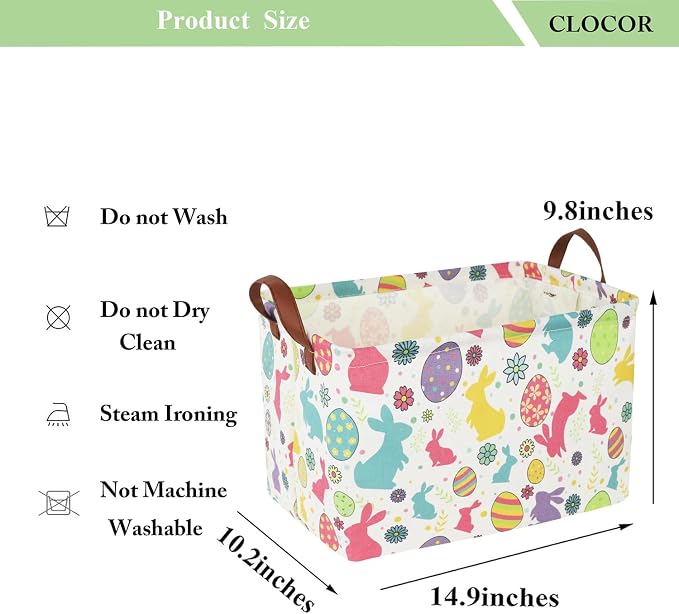 CLOCOR Easter Eggs Basket Empty with Colorful Eggs-pattern,Rectangular Easter Gift Basket with Handles for Boys and Girls,Toys Bin,Room Decor(Easter Eggs Basket) - Image 5