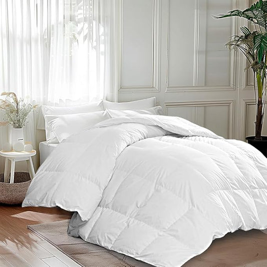 Martha Stewart Luxurious Goose Feathers Down Fiber Comforter Twin Size 100% Cotton Duvet Insert, Hotel Quality Hypoallergenic Comforter, 38 oz Light Warmth 68 x 90 Inch White