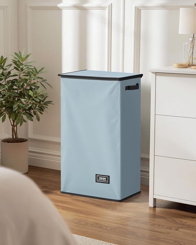 SOLEDI Laundry Hamper with Lid 100L Large & Tall Collapsible Laundry Basket, Clothes Hamper with Bag Removable Easy to Carry, Dirty Hampers for Bedroom, Bathroom, Dorm, College, Blue Grey - Image 8