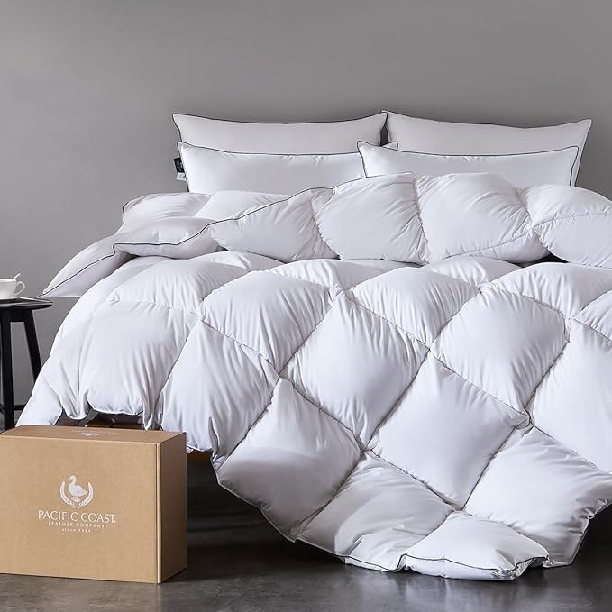 Pacific Coast Premium Goose Down Fiber Comforter Queen Size, 420TC 100% Australian Cotton Shell, All-Season Comforter with Hidden Baffle Box & Double-Stitched Piping (90"x90")