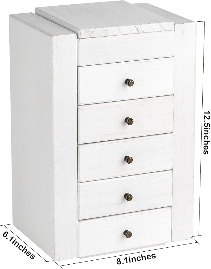 Meangood White Jewelry Box Wood for Women, 6-Layer Large Organizer Box with Mirror & 5 Drawers for Rings, Earrings, Necklaces, White - Image 6
