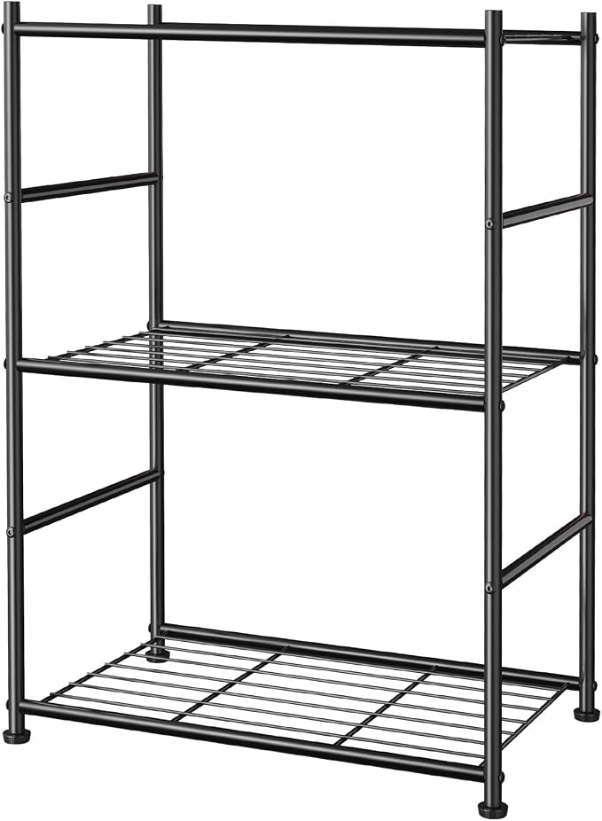 Sakugi 3-Tier Metal Storage Shelves - Space-Saving Shelf Organizer for Small Spaces, Compact Shelving Unit with Adjustable Feet for Kitchen, Garage, Laundry Room (17.7" x 12.5" x 30.1", Black) by Sakugi