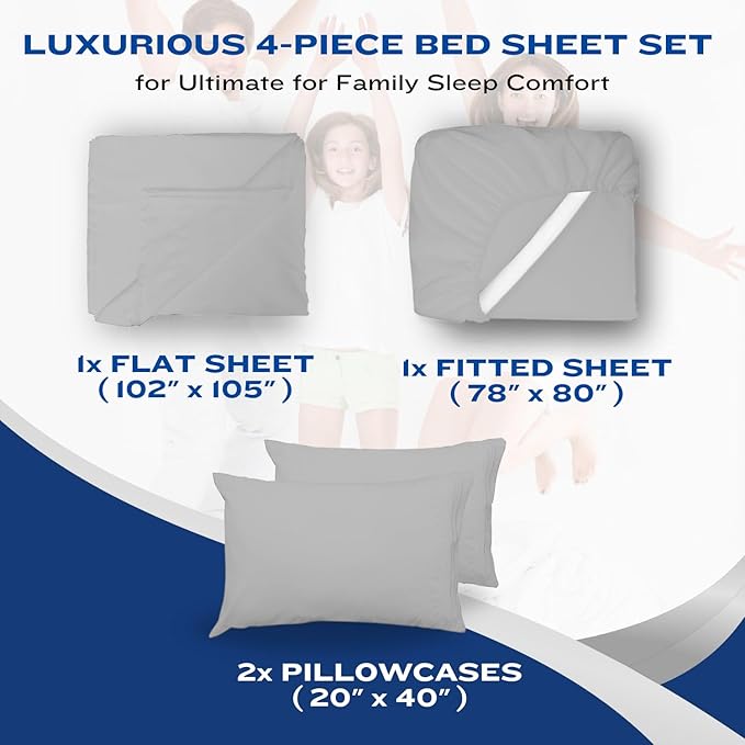 DREAMCARE Twin XL Sheet Sets - 4 pcs Breathable Cooling Bed Sheets - up to 15" Deep Pocket Twin XL Sheets Set with Side Pockets -Extra Soft 100% Brushed Hypoallergenic Hotel Luxury Bedding -Light Gray