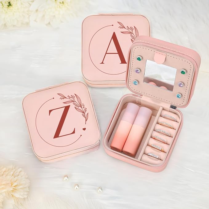 SANDJEST Personalized Jewelry Box, Pink Small Travel Jewelry Box with Initial Z, Monogrammed Jewelry Case Organizer for Girls Women Teen, Mini Travel Essentials Gifts for Christmas Birthday - Image 7
