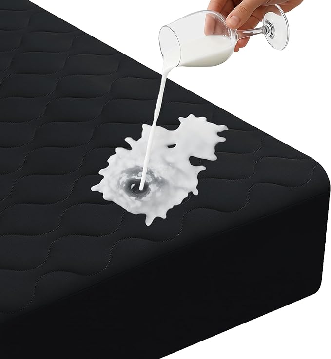 Waterproof Mattress Protector,King Mattress Protector Fitted Up to 16" Deep Pocket, Soft Breathable Bed Mattress Cover for Bedroom,Doom Room Machine Washable,(Black)