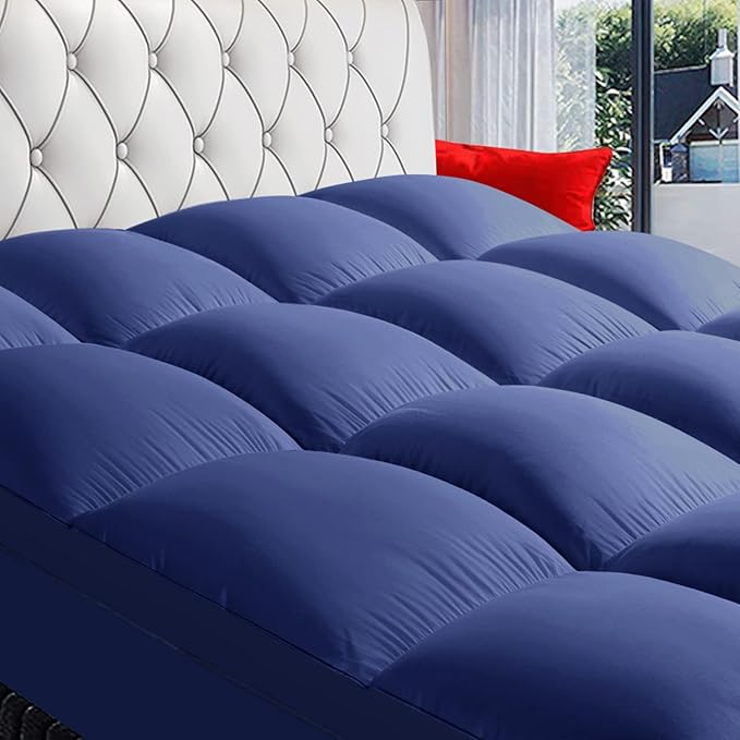 COONP King Mattress Topper, Extra Thick Pillowtop, Cooling Plush Mattress Pad Cover Bed Topper Protector with 8-21 Inch Deep Pocket (Navy Blue, King)