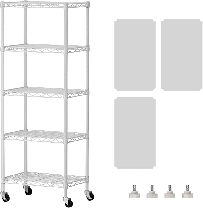 SINGAYE 6 Small Shelf Storage Wire Shelves Closet Bathroom Organizers Metal Pantry Kitchen Garage Shelving Unit Laundry Room Organization Home Narrow Rack Net Basket with Wheels White by SINGAYE