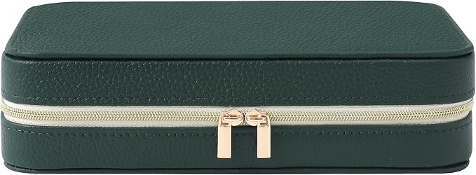 Genuine Leather Travel Jewelry Organizer Case Box with Mirror for Women, Small Mini Portable Jewelry Box for Ring Earrings Necklace Bracelet Luxury Gift for Women（Dark Green） - Image 2