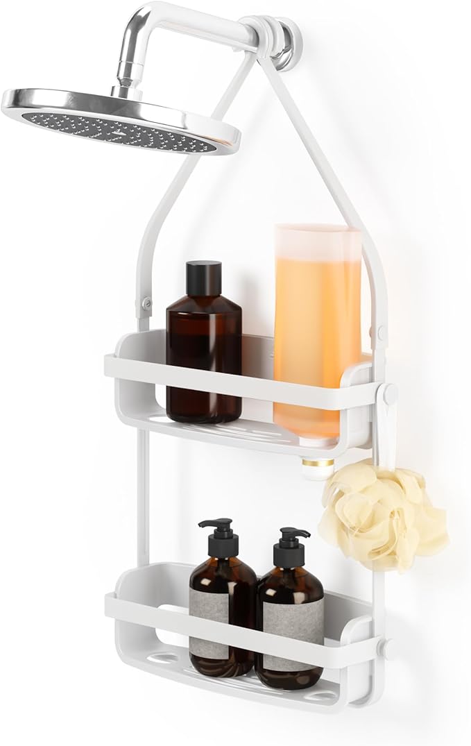Umbra Flex Hanging Shower Caddy with 2 Shelves, Bathtub Shelf and Bathroom Organizer, White by Umbra