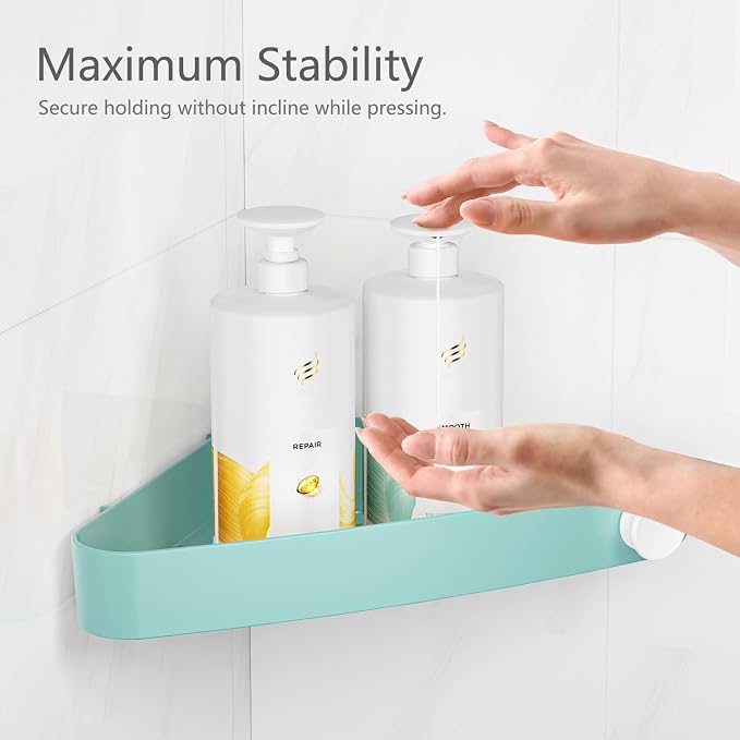Sotfamily Plastic Shower Caddy Corner (For 90° Only), 2 Pack Adhesive Corner Shower Shelves for Bathroom Organizers and Storage, Turquoise - Image 5