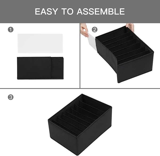 Qozary 4 Pack Drawer Organizers for Clothing, 8 Grids Foldable Closet Organizers and Storage Bins for Bedroom, Dresser Organizer Boxes for Thin T-shirts, Tank Tops (Black, Upgrade Height) - Image 4