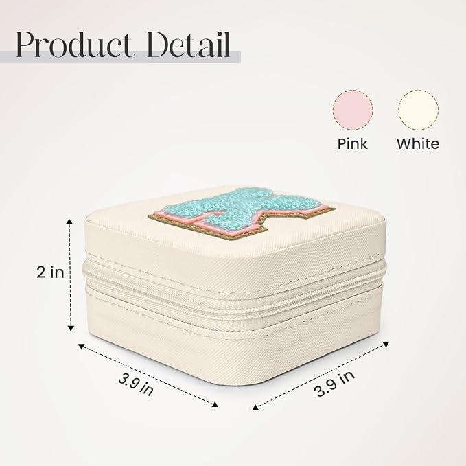 SANDJEST Personalized Jewelry Box, White Travel Jewelry Box with Initial K, Small Monogrammed Jewelry Case Organizer for Girls Women Teen Kids, Mini Travel Essentials Gifts for Birthday Christmas - Image 2