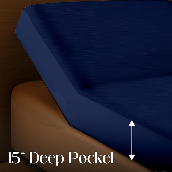 SGI bedding Waterproof Split Top King 78x80 Mattress Protector Pad Cover– 39" Top, 18" Deep Pocket Fitted Style, Soft Noiseless & Breathable Bed Cover for Adjustable Head Beds Navy Blue