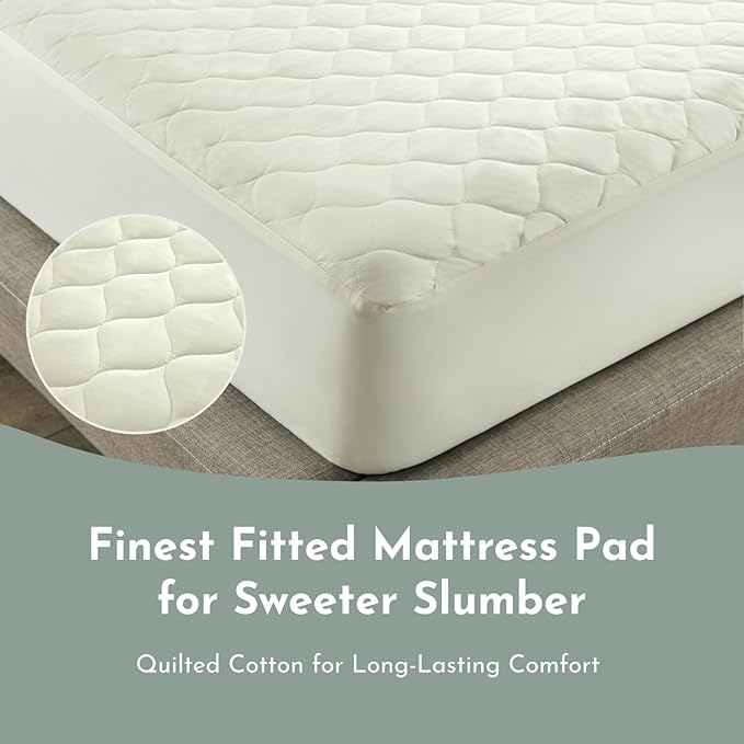 100% Cotton Organic Mattress Protector | Breathable & Noiseless GOTS Organic Mattress Pad with Premium 300GSM Durability | Machine Washable Quilted Bed Protector with Deep Pocket (Ivory, Twin XL)