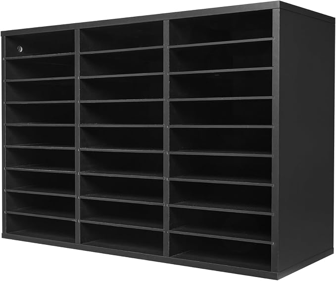 VEVOR Literature Organizer, 27 Compartments Office Mailbox with Removable Shelves, Wooden Mailbox Sorter Particle Board Office Home Classroom Storage, File Sorter for Files, Documents, Papers, Black - Image 9
