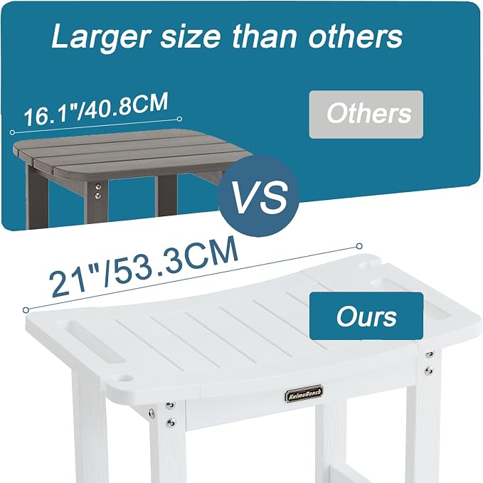 Waterproof Shower Bench, White Poly Shower Stool for Shaving Legs, Shower Chair Seat with Handles & Shower Head Holder, Plastic Bathroom Bench with Adjustable Feet for Inside Shower, Non-Slip - Image 5