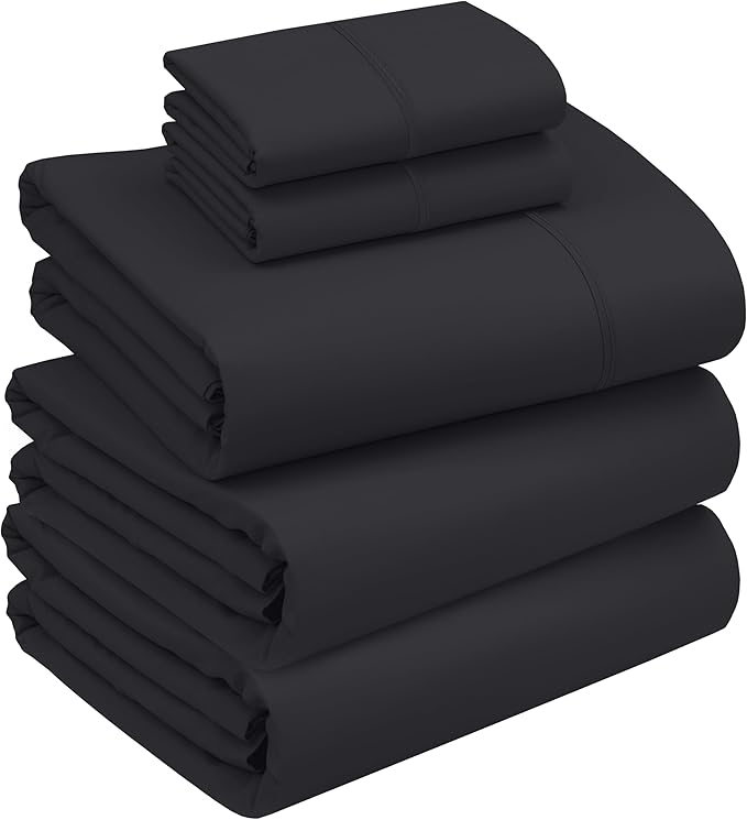 RUVANTI 100% Cotton Sheets – Split King Size Percale Bedding, Cooling & Breathable, Durable with a Crisp, Soft & Comfortable Feel, 16" Deep Pocket, 5-Piece Set, Jet Black