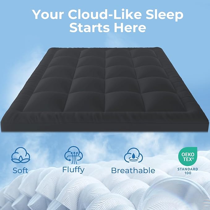 YUGYVOB California King Mattress Topper - 600GSM Extra Thick Cooling & Breathable Mattress Pad with Deep Pocket 8"-21" & Soft Down Alternative Filling, Grey