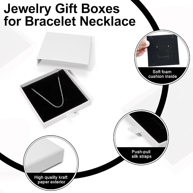 4 Pcs Jewelry Gift Box, 3.5×3.5x0.7Inch Cardboard Jewelry Boxes, Fancy Necklace Bracelet Earring Drawer Organizer Box, Kraft Empty Jewellery Boxes for Necklace Ring Earring Display Box(White) - Image 3