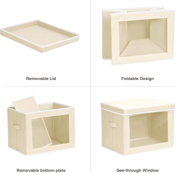 Homsorout Fabric Storage Bins with Lids, Storage Cubes with Window, Decorative Storage Boxes Baskets for Organizing, Closet Organizer Storage Bins for Home, Office, 3 Packs, Beige - Image 7