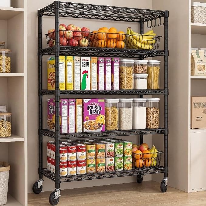 PrimeZone 74''H Wire Shelving 1250lbs 5 Tier Storage Shelves with Wheels NSF Certified Heavy Duty Steel Metal Shelf Adjustable Rolling Rack Kitchen Garage Closet Pantry 4pcs 74''HX36''WX14''D 4pcs - Image 2