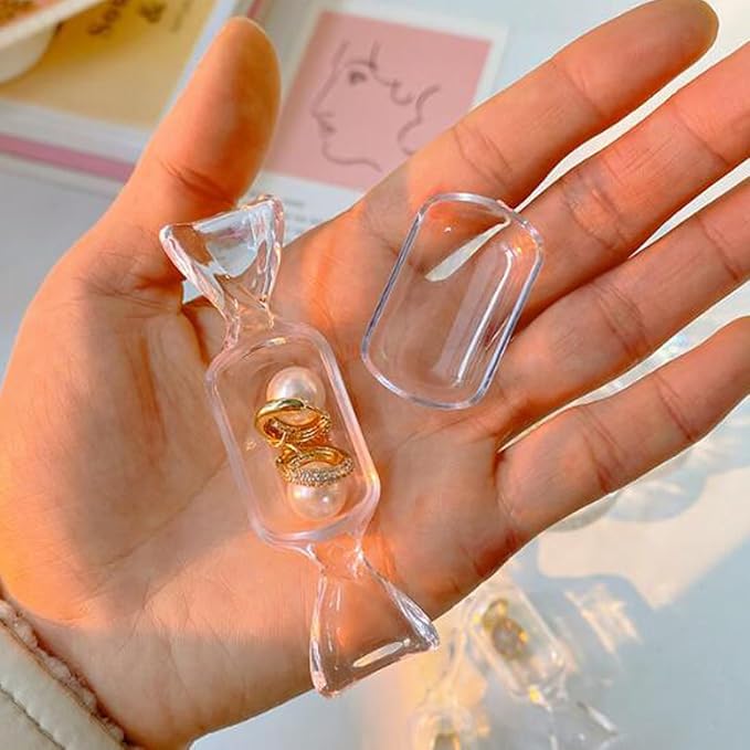 FZBNSRKO 50 Pcs Clear Candy Shaped Jewelry Box,Mini Jewelry Organizer Boxes Lovely Plastic Candy Container DIY Jewelry Accessories for Wedding Party Travel Valentine's Day(transparent) - Image 4