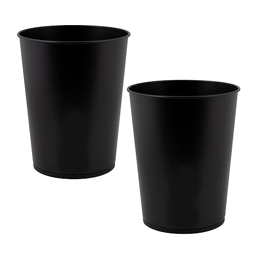 Bath Bliss 5 Liter Small Wastebasket | 2 Pack | Round Open Top | Trash Can | Bathroom | Bedroom | Kitchen | Office | Dorm | Disposal Waste Bin | Garbage | Matte Black by BathBliss
