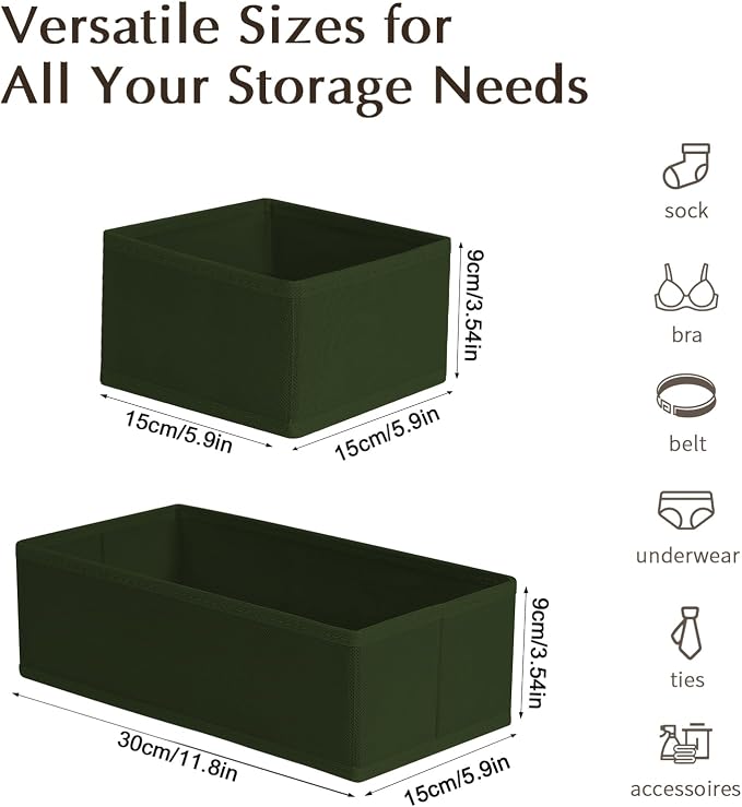 DIMJ Drawer Organizers Clothes, Set of 8 Dresser Organizer Bins, Fabric Closet Organizers and Storage, Shallow Drawer Dividers for Nursery, Clothing, Baby Clothes, Socks, Underwears, Tie (Green) - Image 2