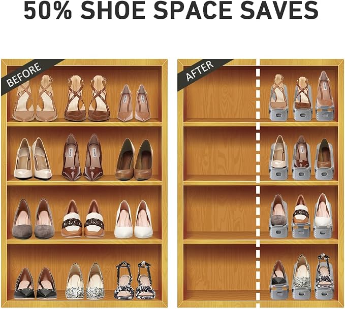 NVGSN Shoe Slots Organizer 20 Pack - Shoe Stackers for a Pair of Shoes, Shoe Storage Shoe Space Savers 50%, 4 Levels Adjustable Thickening expandable Shoe Rack Holders Shoe Organizer for Closet, Grey - Image 2