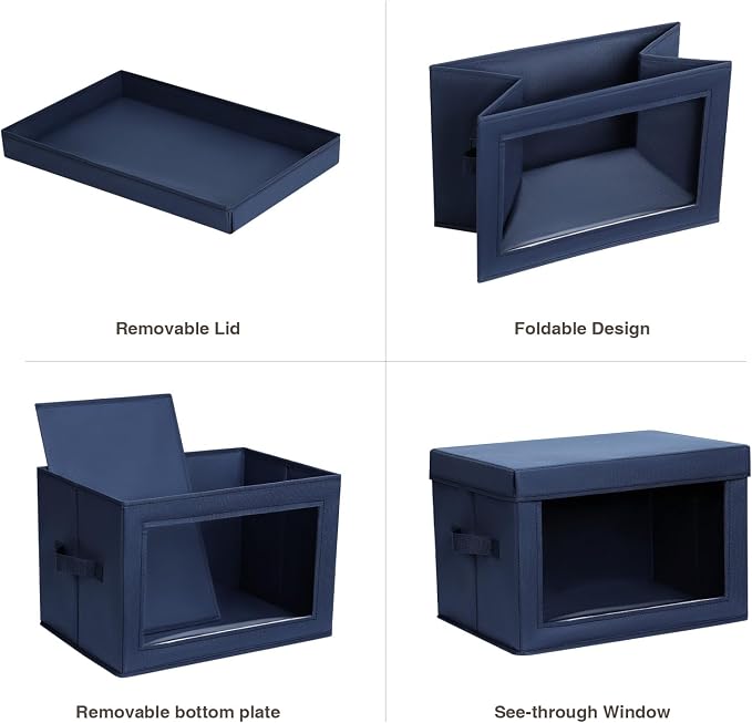 Homsorout Foldable Storage Boxes with Lids - Decorative Storage Boxes with Clear Window, Fabric Storage Baskets for Organizing, Closet Storage for Clothes, Yarn, Home, Navy Blue, 4-Pack - Image 5