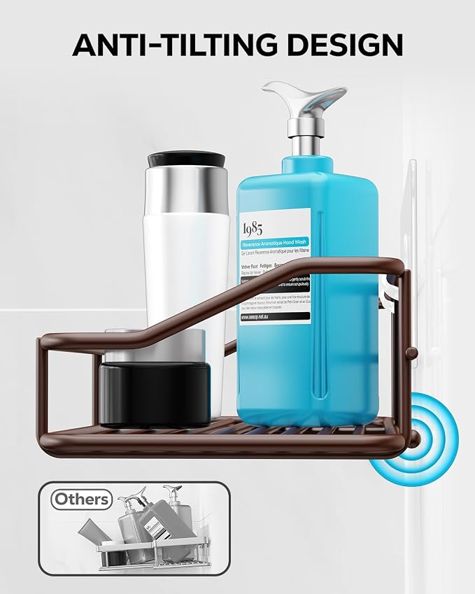 Nieifi Shower Caddy Shelf Storage Rack Adhesive Without Drilling Stainless Steel with Hooks for Washroom, Lavatory, Restroom, Toilet, Bathroom, Kitchen - 2 Pack Bronze - Image 4