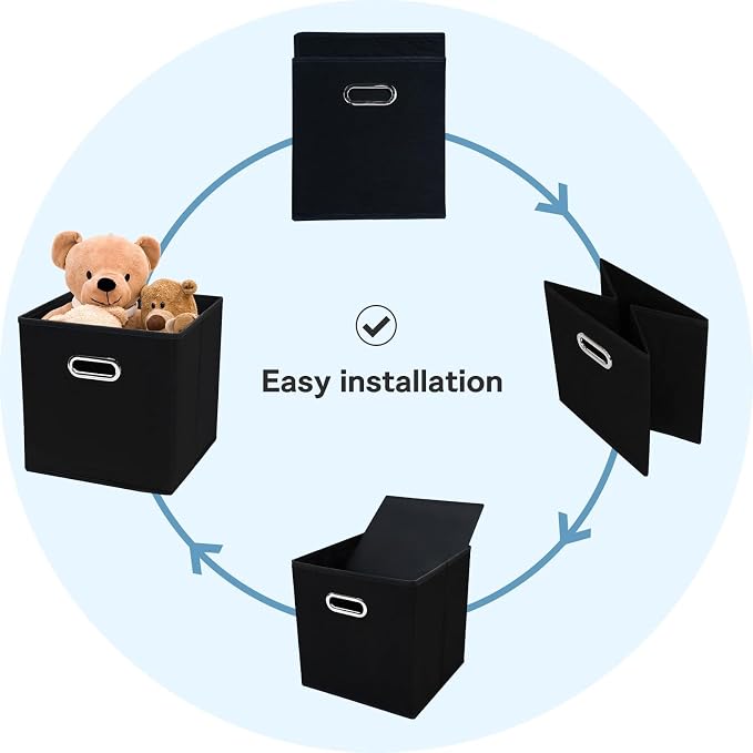 Fabric Cubby Storage Bins,13x13x13 Inches ,Cube Organizer Bin Foldable Storage Boxes with Dual Handles Fabric Organizer Box and collapsible Storage basket,Set of 8,Black - Image 6
