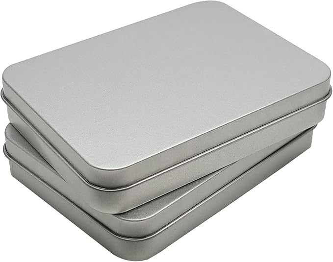 Hulless 2 Pcs Metal Hinged Tin Box Container Mini Portable Small Storage Container Kit Tin Box Container, Home Storage 4.5x3.3x0.9 inch, Silver - Image 5