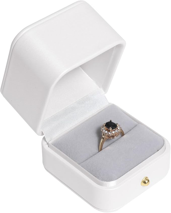 Velvet Ring Gift Box, Small Jewelry Earring Studs Holder Case for Wedding Day, Proposal, Engagement, Anniversary, Ring Display Storage Box for Women Girl (White S) - Image 2