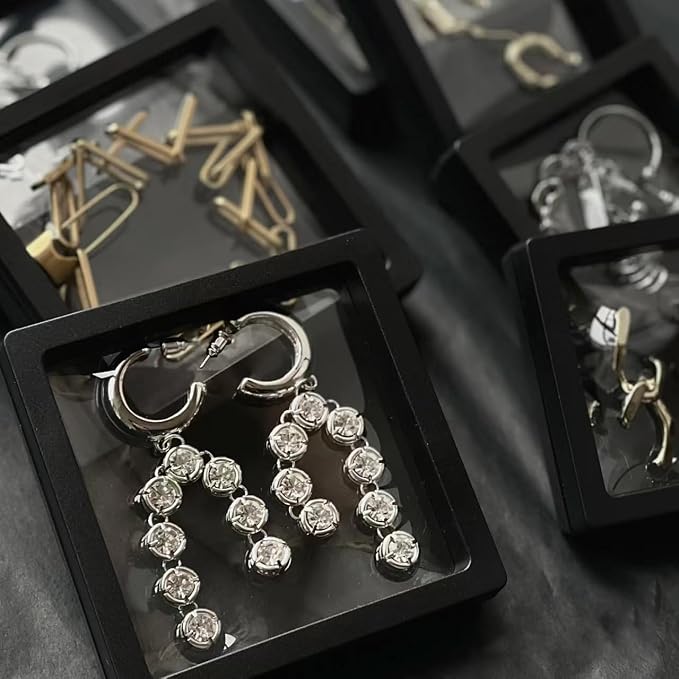 12PCS 3D Floating Frame Display Stand, Jewelry Box, Gift Box, Ornament Organizer, Small Travel Jewelry Box, PE Film Anti-Oxidation, Suspended Display Box Stackable (3.54*3.54，Type 1) - Image 2