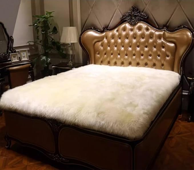 Sheepskin Wool Mattress Topper (203X96cm, Queen, White, Breathable, Dry Clean Only)