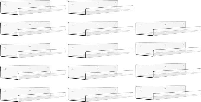 upsimples 14 Pack Acrylic Shelves Wall Organizer and Storage, 15" Display Shelf for Figure, Toy Cars, Perfume, Kids Bookshelf for Bedroom, Nursery, Craft Room, Clear by upsimples