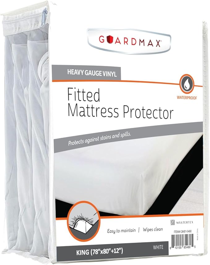 Guardmax Heavy Gauge Vinyl King Size Mattress Protector - Waterproof & Dust Proof Mattress Cover with Stretchable Pockets - Soft, Comfortable, & Noiseless Waterproof Fitted Sheet.(78 x 80 x 12)