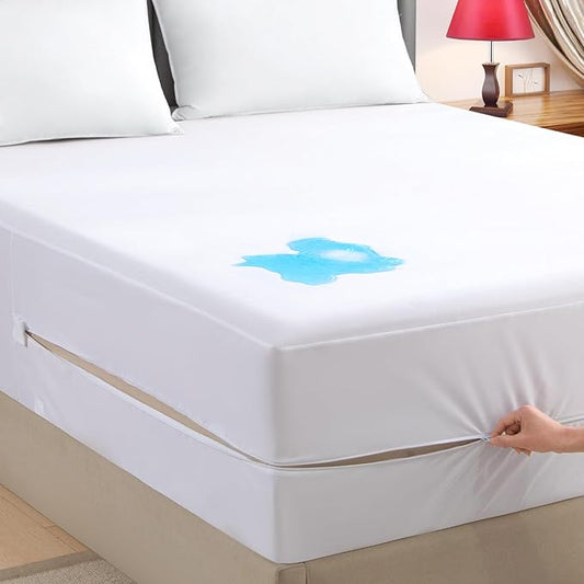 Queen Zippered Mattress Encasement, Waterproof Zipper Mattress Protector, Breathable, Noiseless, Machine-Washable Zip Mattress Cover?Fitting 7" - 15" Deep Mattress