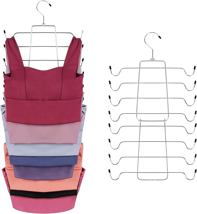 ZEDODIER 3 Pack Tank Top Hanger Space Saving, Bra Hangers for Closet Organizer, Hanging Bra Organizer Tank Tops Holder with 24 Hooks, Metal Closet Organizers and Storage Small Space Solutions, Silver by ZEDODIER