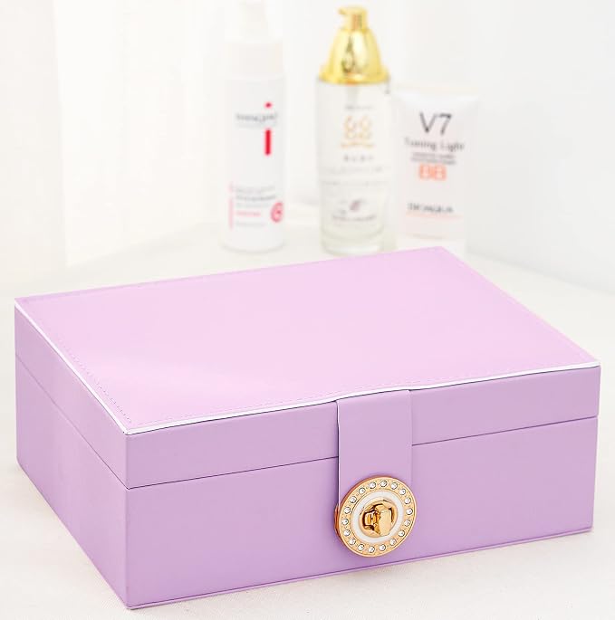 Earrings Jewelry Box for Girls, Large Capacity Jewelry Organizer with 40-Pair Earring Board, 2-Layer Leather Jewelry Storage Box for Necklaces Rings Bracelets with Removable Tray, LightPurple - Image 3