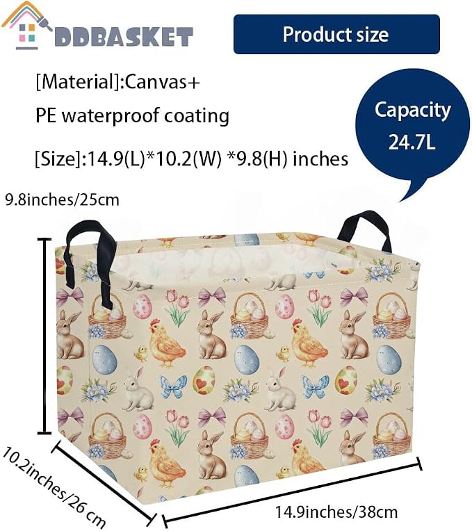 Easter Baskets for Kids Gift Basket Empty Baby Basket for Boys and Girls Rectangular Toy Storage Bins Organizer Bin Box Cute Room Decor for Home(Easter Baskets) - Image 3