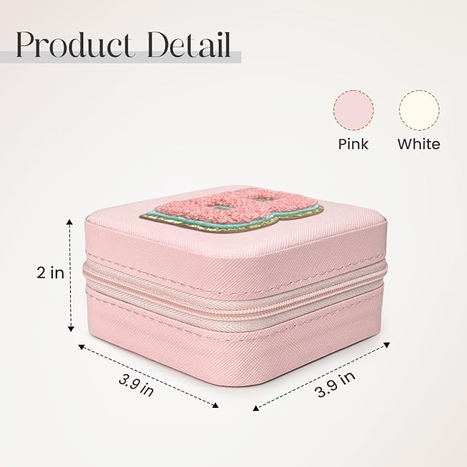 SANDJEST Personalized Jewelry Box, Pink Travel Jewelry Box with Initial B, Small Monogrammed Jewelry Case Organizer for Girls Women Teen Kids, Mini Travel Essentials Gifts for Birthday Christmas - Image 3