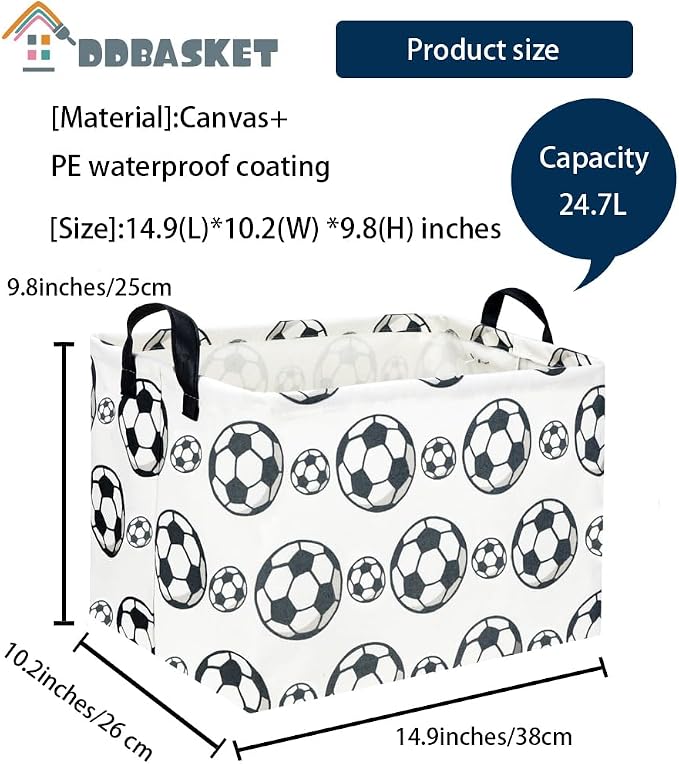 Rectangular Soccer Basket Kids Storage Bins Baby Boy Basket Kids Toy Storage Bin Organizer Box Boys Room Decor for Home(Soccer) - Image 6