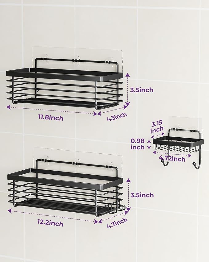 ODesign Shower Caddy 3 Pack SUS304 Stainless Steel-No Drilling-Shower Bathroom Shelves Rack,Rustproof Wall Mounted,Adhesive Shower Shelf Basket Organizer-Black - Image 7
