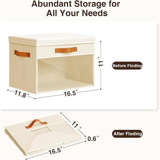 Homsorout Large Storage Bins with Lids - 4 Pack Foldable Decorative Organizers with Clear Windows & Handles, Cube Storage Organizers for Clothes, Blankets, Sweaters, Sheets, Beige - Image 7